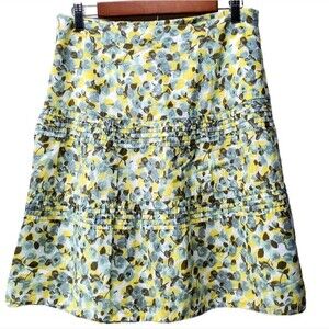 BODEN Floral A-Line Skirt Blue Yellow Tiered Cotton Size 8